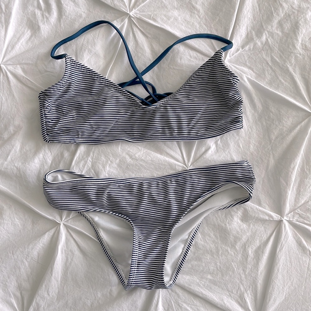 Blue & White Striped Bikini